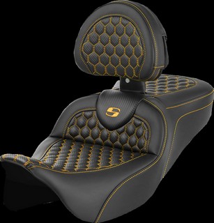 Saddlemen Roadsofa? Seat - Honeycomb - Gold Stitch - With Backrest S i gruppen Reservdelar & Tillbehr / Ram och chassidelar / Sadlar / Sadlar Touring hos Blixt&Dunder AB (08011646)