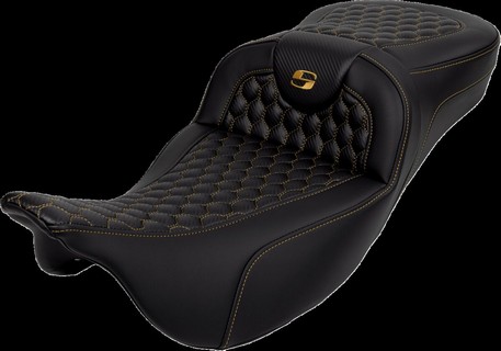 Saddlemen Roadsofaâ?¢ Seat - Honeycomb - Gold Stitch - Without Backres i gruppen Reservdelar & Tillbehör / Ram och chassidelar / Sadlar / Sadlar Touring hos Blixt&Dunder AB (08011650)