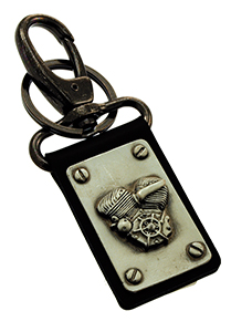 Flathead style motor keychain, silver patina finish on leather backing in the group Clothing & Accessories / Additional /  at Blixt&Dunder AB (82-0120)