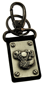 Nyckelring, Knucklehead i silver/patina, nitad p lder med karbinhake i gruppen Klder & Utrustning / vrigt / Nyckelringar & Gremlin Bells hos Blixt&Dunder AB (82-0121)