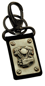 Nyckelring, Panhead i silver/patina, nitad p� l�der med karbinhake i gruppen  hos Blixt&Dunder AB (82-0122)