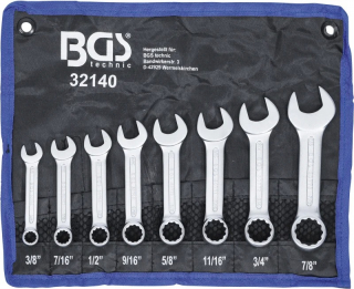 Inch combination wrench set extra short 8-peace i gruppen Verktyg & Skruv / Verktyg / Handverktyg / Nycklar/Hylsor / Nycklar hos Blixt&Dunder AB (90-9401)