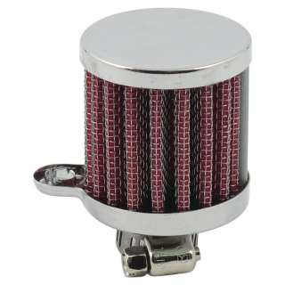 Crankcase breather filter, open. Chrome With mounting tab for 1/4