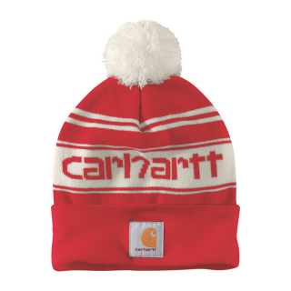 Carhartt Pom-Pom Logo Beanie Red Winter White One Size Fits Most i gruppen Klder & Utrustning / Kepsar & Mssor / Carhartt Mssa hos Blixt&Dunder AB (950482)
