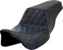 Saddlemen Step-Up Seat - Front Lattice Stitch - Blue Stitch Seat Step