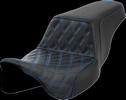 Saddlemen Step-Up Seat - Front Lattice Stitch - Blue Stitch Seat Step