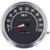 FL speedometer, ''74-84 face'', black. 2:1 kmh With 5/8-18 threaded s