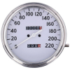 FL speedometer, ''36-40 face'', white. 1:1 kmh With 5/8-18 threaded s