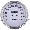 FL speedometer, ''36-40 face'', white. 2:1 kmh With 5/8-18 threaded s