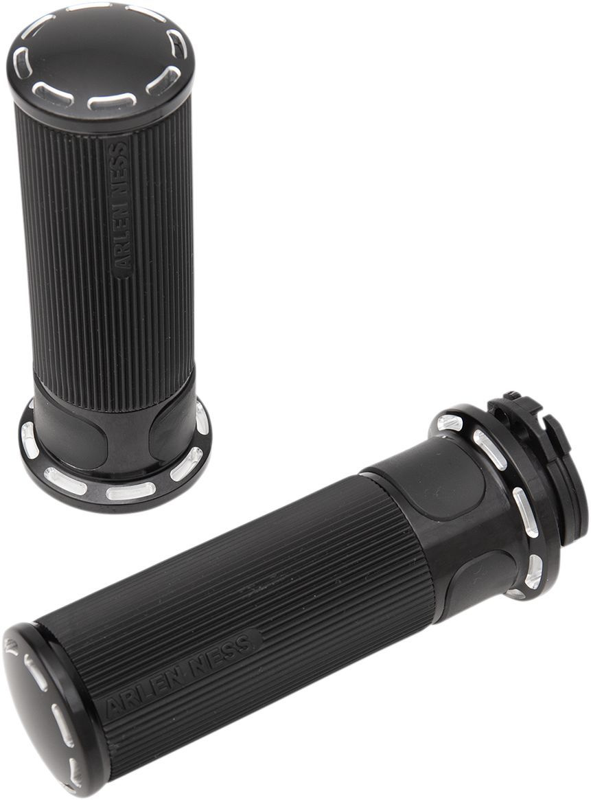 Arlen Ness Grips Slot Track Fusion Throttle By Cable Black Grips - Slo
