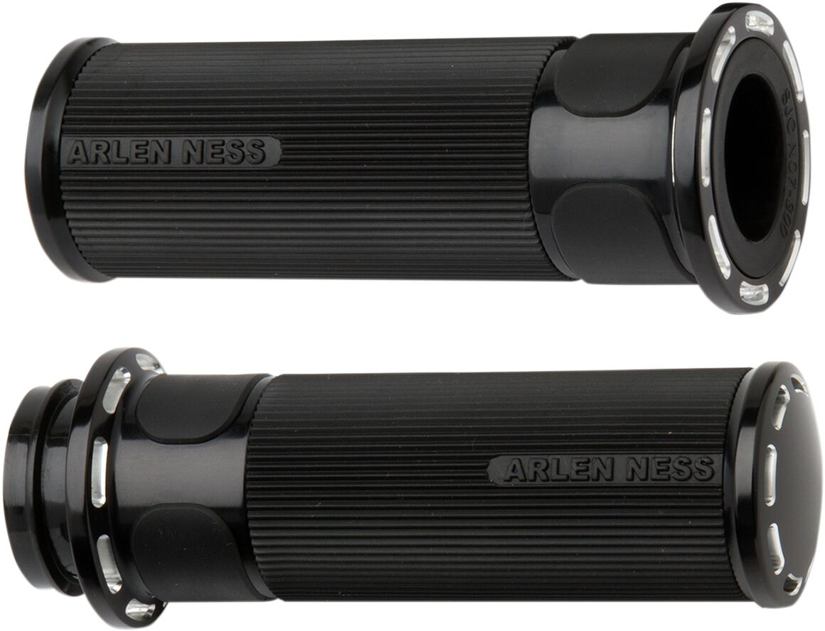 Arlen Ness Grips Slot Track Fusion Throttle By Cable Black Grips - Slo