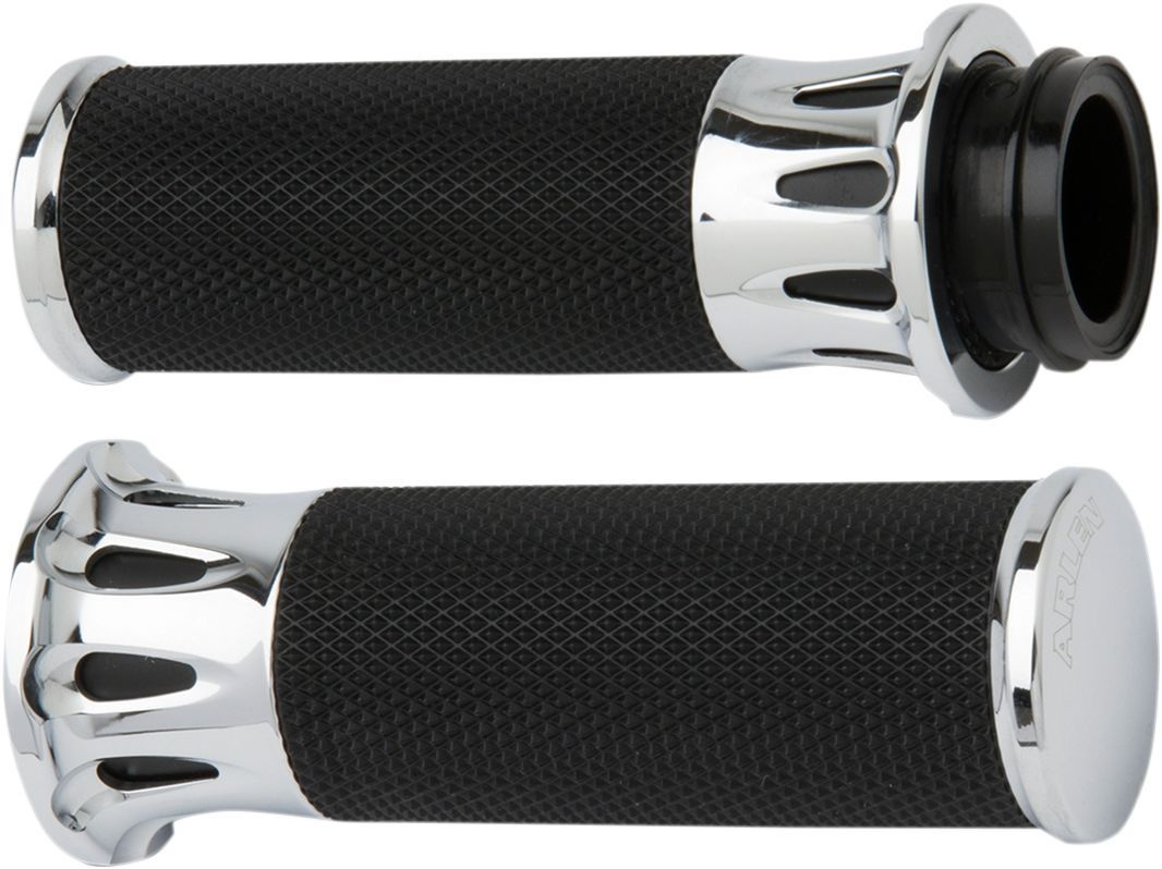 Arlen Ness Grips Deep Cut Fusion Throttle By Wire Chrome Grips - Deep