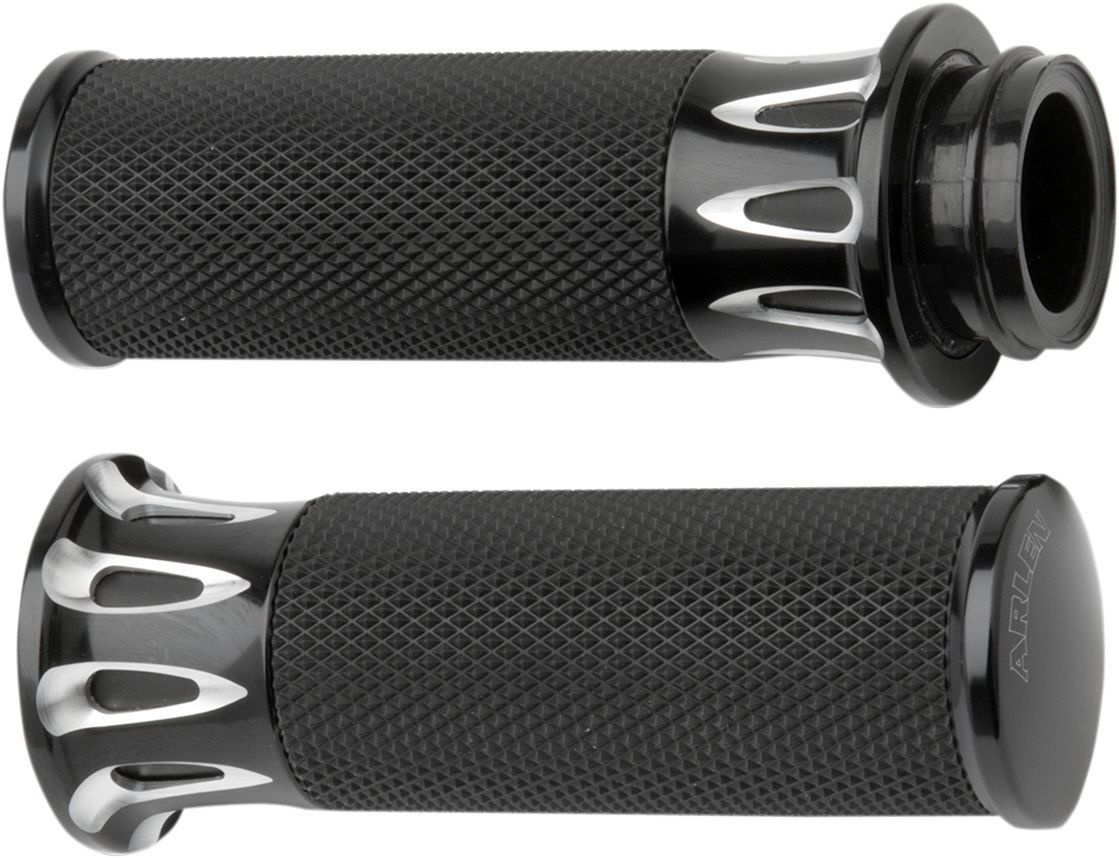 Arlen Ness Grips Deep Cut Fusion Throttle By Wire Black Grips - Deep C