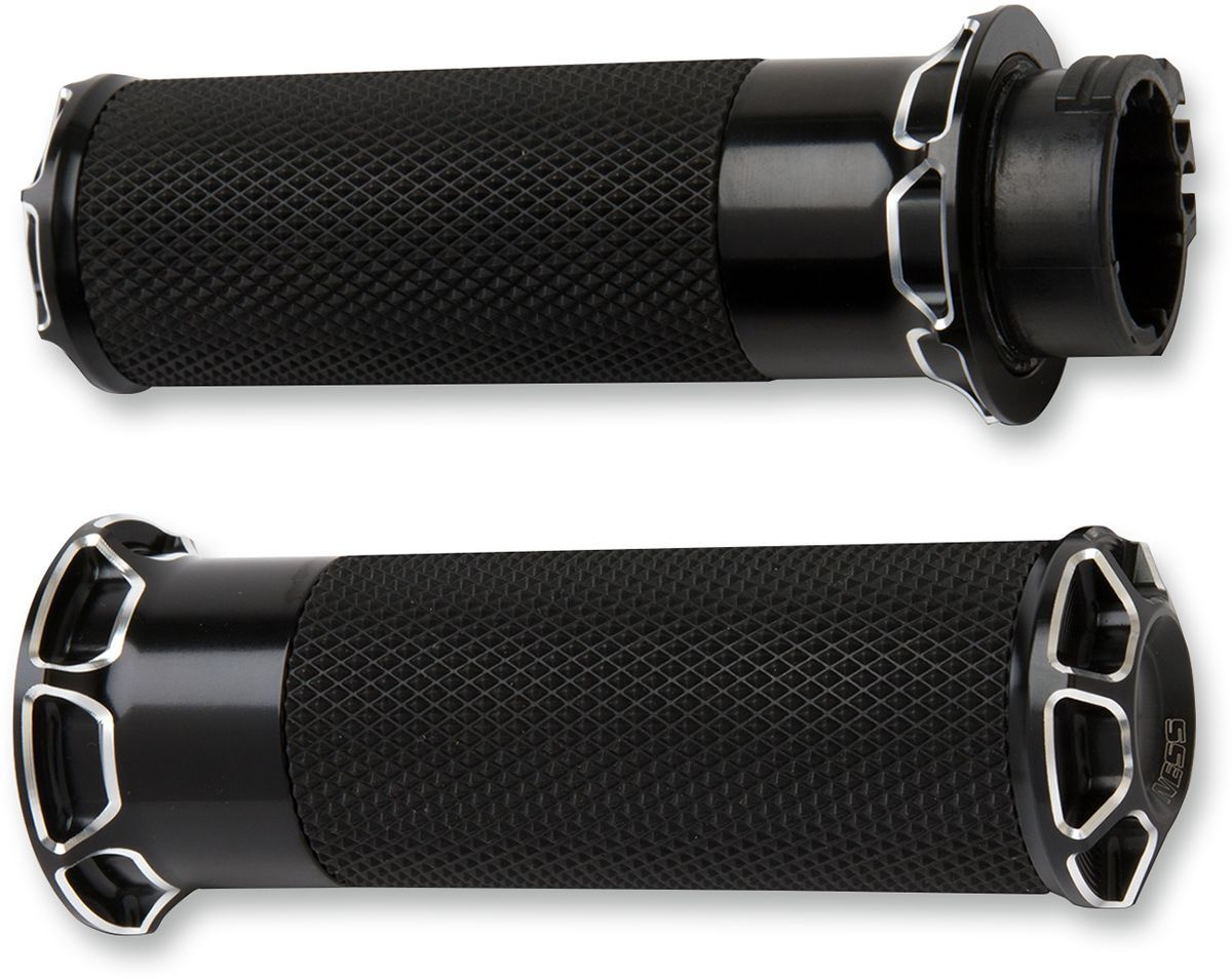 Arlen Ness Grips Beveled Fusion Throttle By Cable Black Grips - Bevell