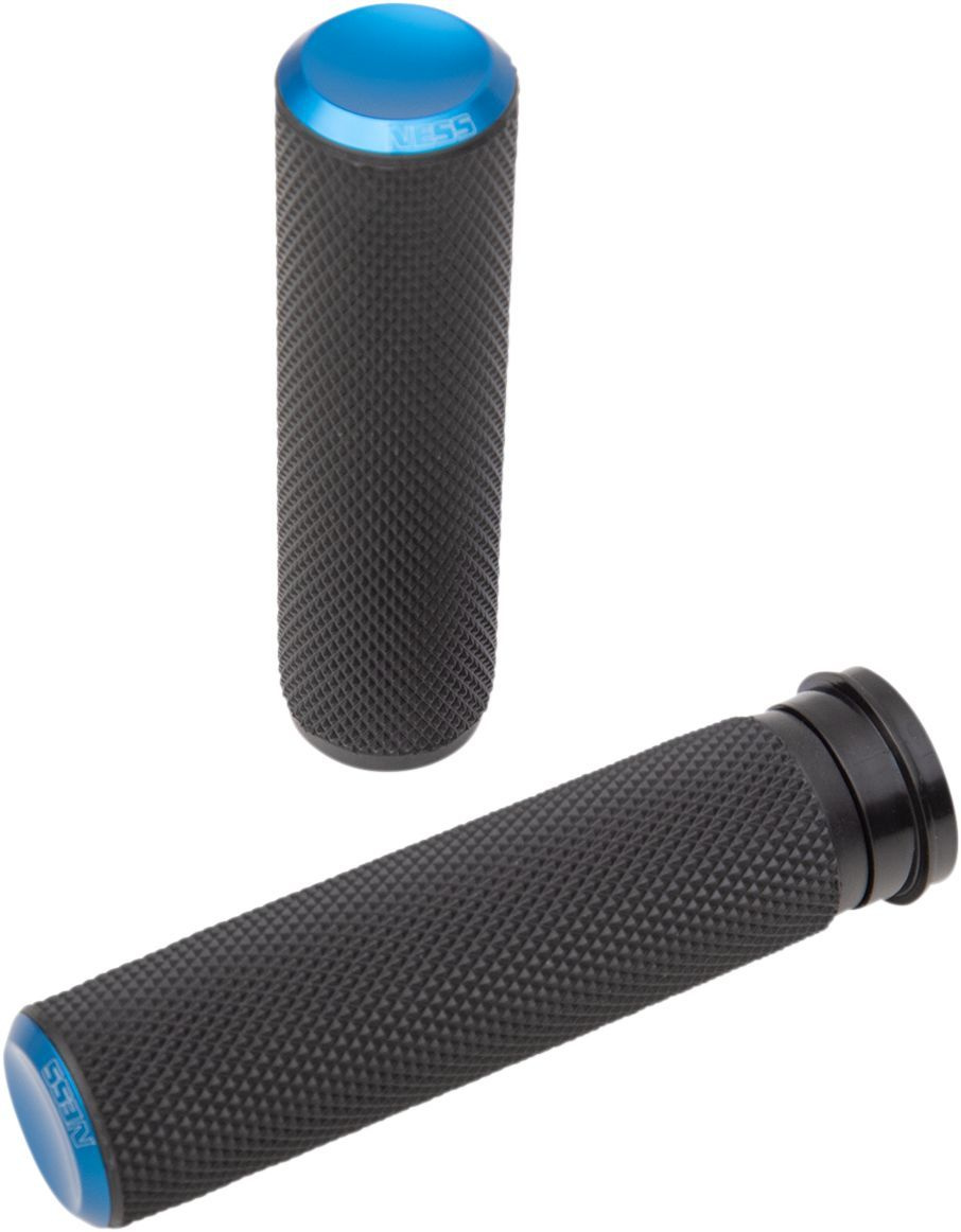 Arlen Ness  Grips - Knurled - Tbw - Blue