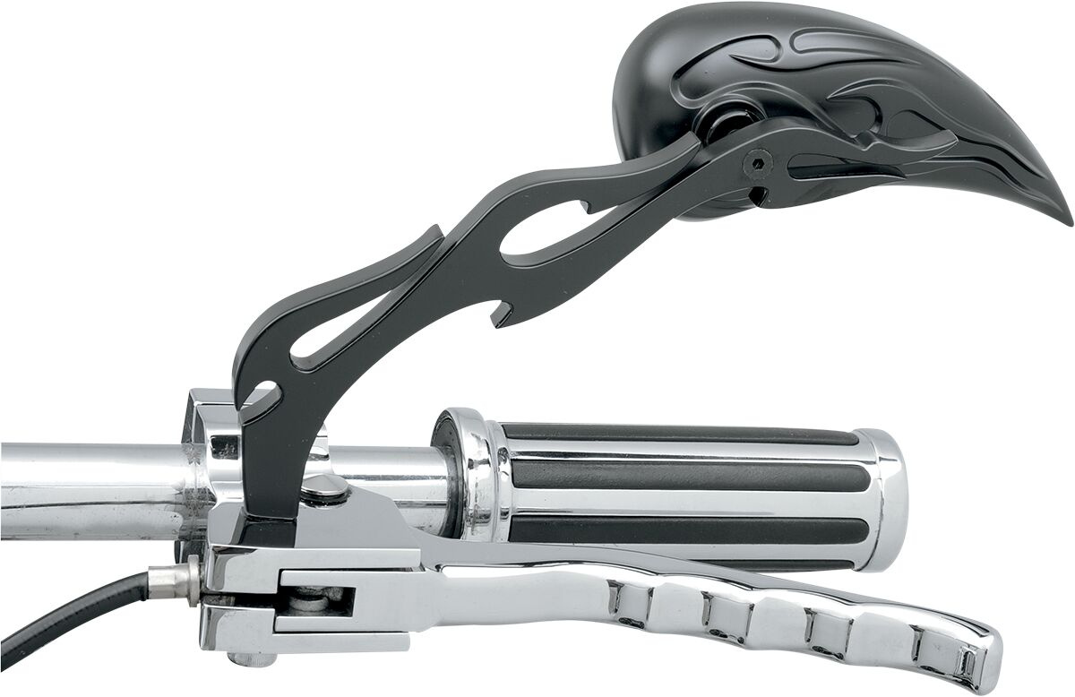 Drag Specialties Mirror Kit Flame Teardrop W/ Flame Stems Black Mirror