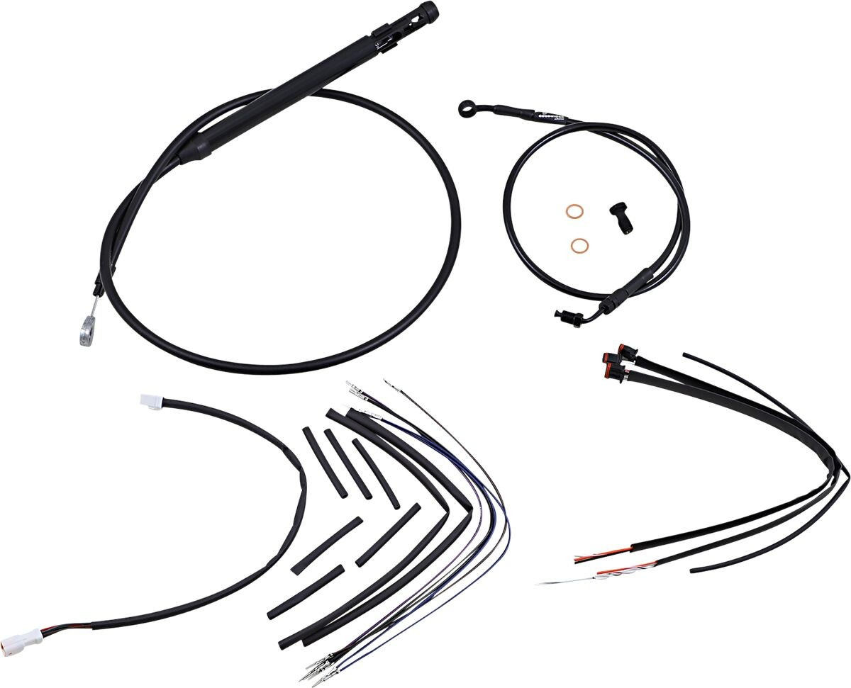 Burly Brand Complete Black Vinyl Handlebar Cable/Brake Line Kit For 16