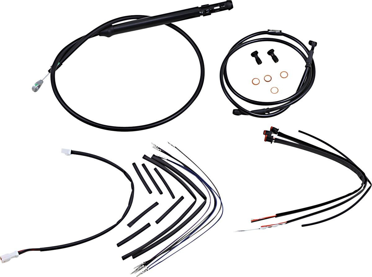 Burly Brand Complete Black Vinyl Handlebar Cable/Brake Line Kit For 12