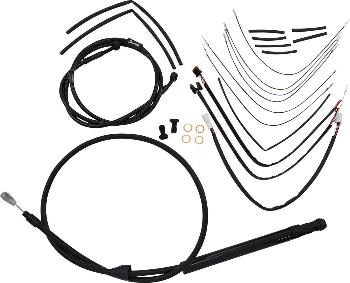 Burly Brand Complete Black Vinyl Handlebar Cable/Brake Line Kit For 14