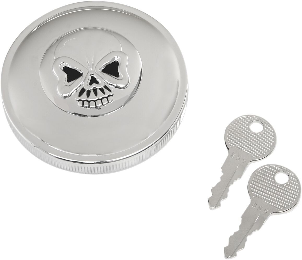 Drag Specialties Gas Cap Screw-In Locking Skull Non-Vented Chrome Cap