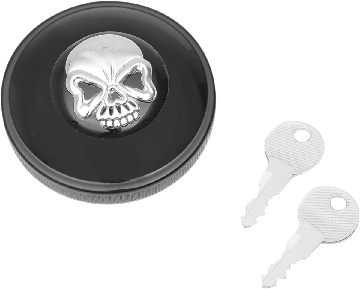 Drag Specialties Gas Cap Screw-In Locking Skull Vented Black Cap Vnt W