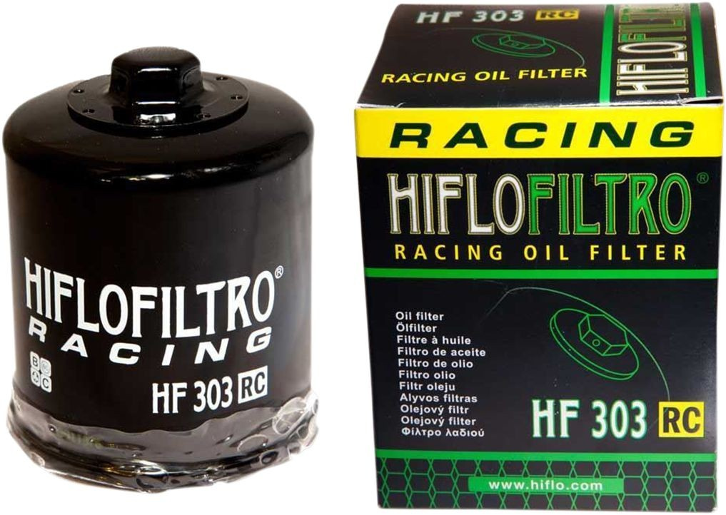 Hiflofiltro Oil Filter Spin-On Racing With Nut Paper Glossy Black Oil