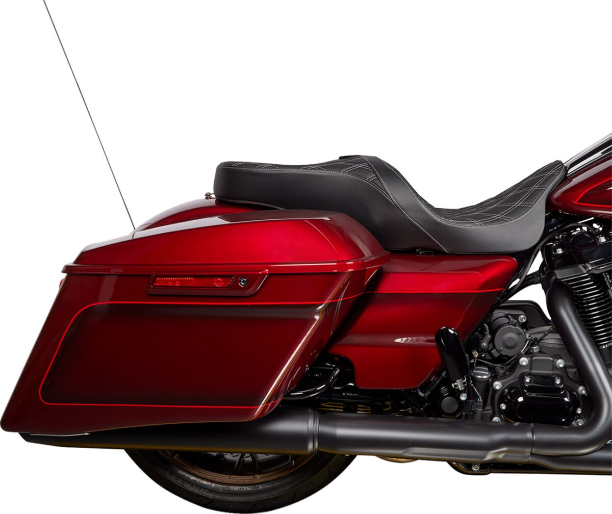 Drag Specialties Seats Seat Freedom Vinyl Double Diamond Silver Stitch