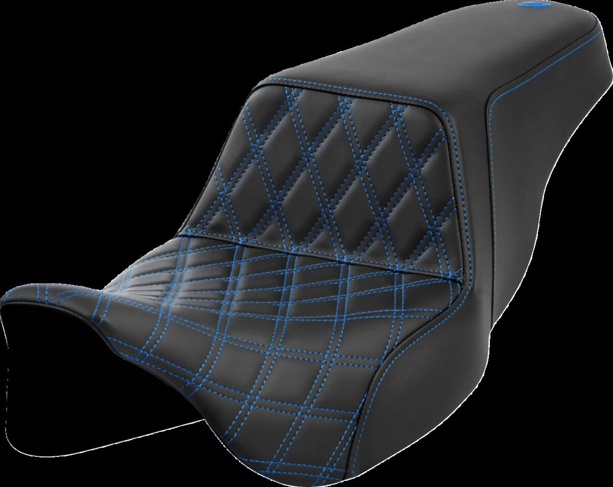 Saddlemen Step-Up Seat - Front Lattice Stitch - Blue Stitch Seat Step