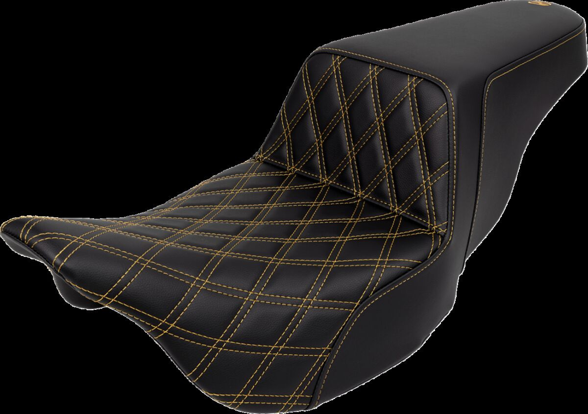 Saddlemen Step-Up Seat - Front Lattice Stitch - Gold Stitch Seat Step
