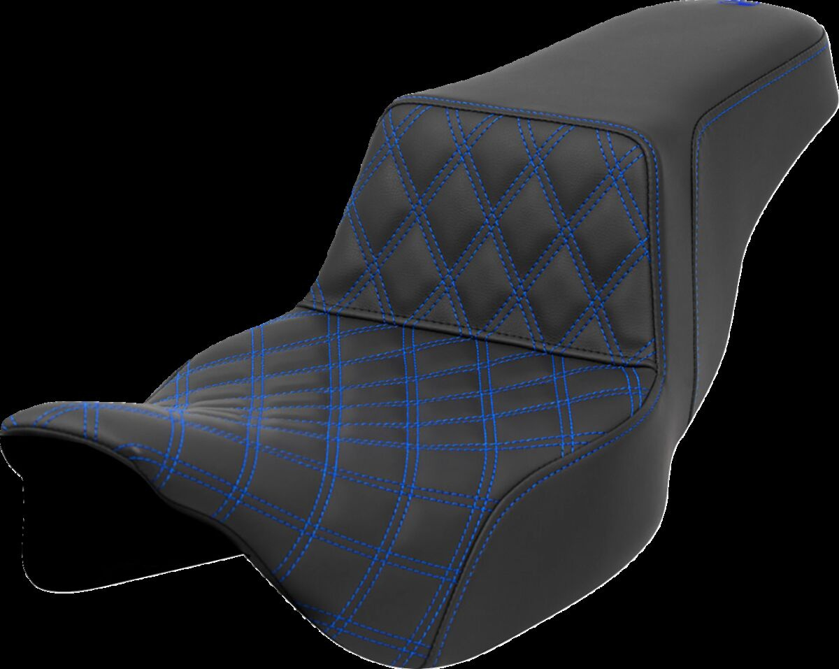 Saddlemen Step-Up Seat - Front Lattice Stitch - Blue Stitch - Extended