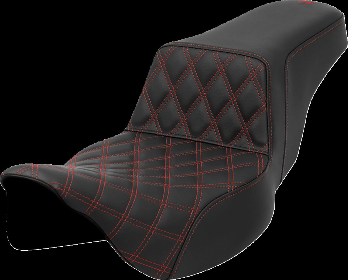 Saddlemen Step-Up Seat - Front Lattice Stitch - Red Stitch - Extended
