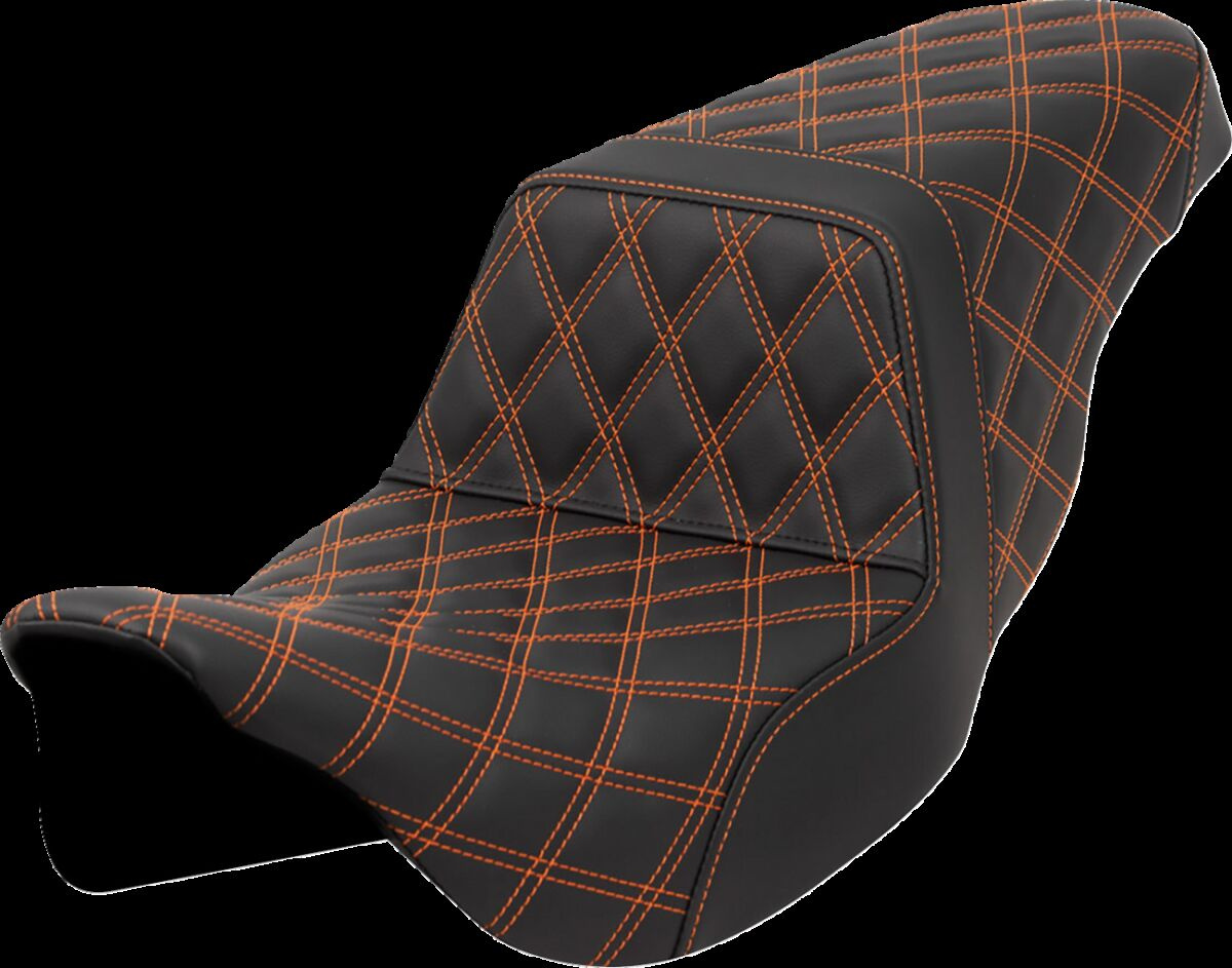 Saddlemen Step-Up Seat - Lattice Stitch - Orange Stitch Seat Step Up L