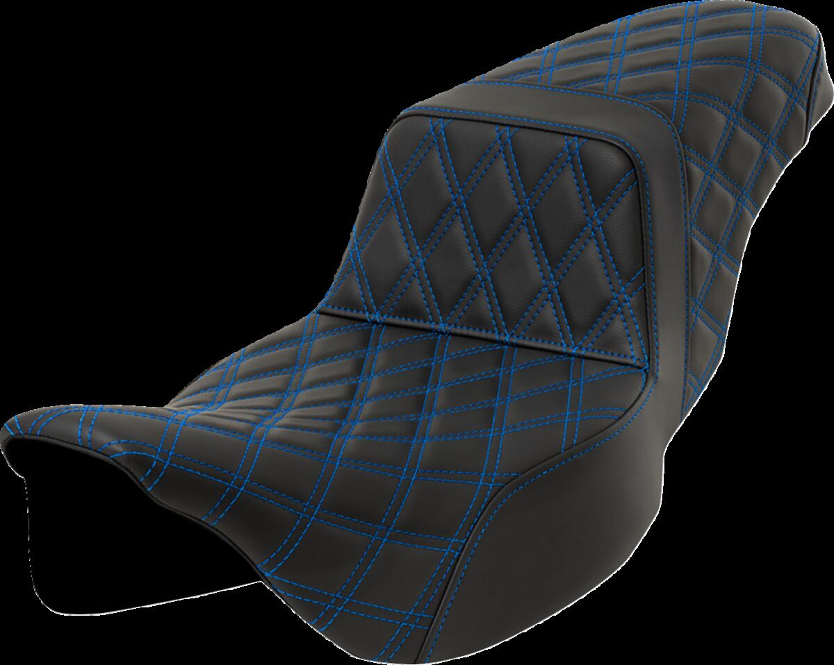 Saddlemen Step-Up Seat - Lattice Stitch - Blue Stitch - Extended Reach