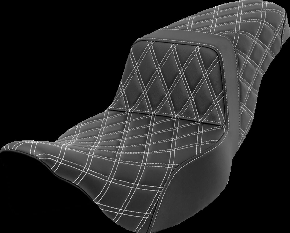 Saddlemen Step-Up Seat - Lattice Stitch - White Stitch - Extended Reac