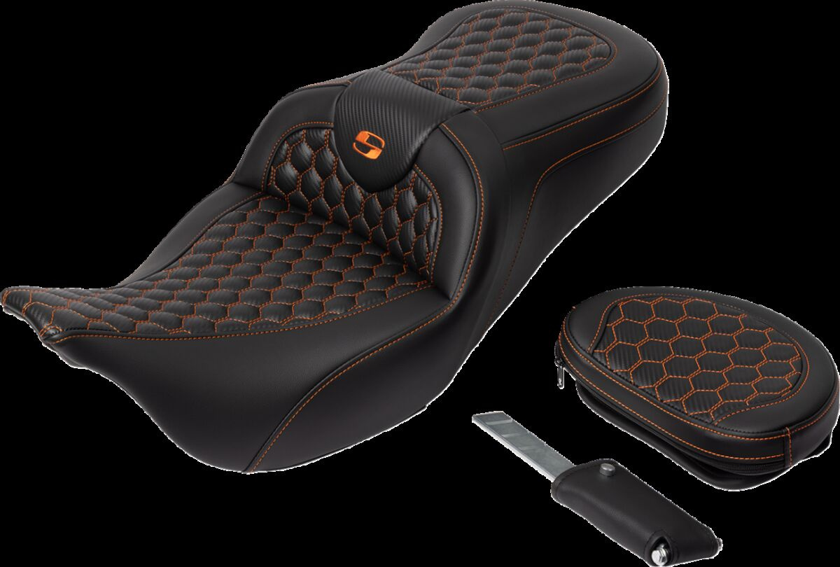 Saddlemen Roadsofa�?� Seat - Honeycomb - Orange Stitch - With Backrest