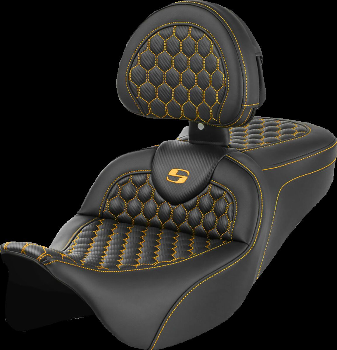 Saddlemen Roadsofa�?� Seat - Honeycomb - Gold Stitch - With Backrest S