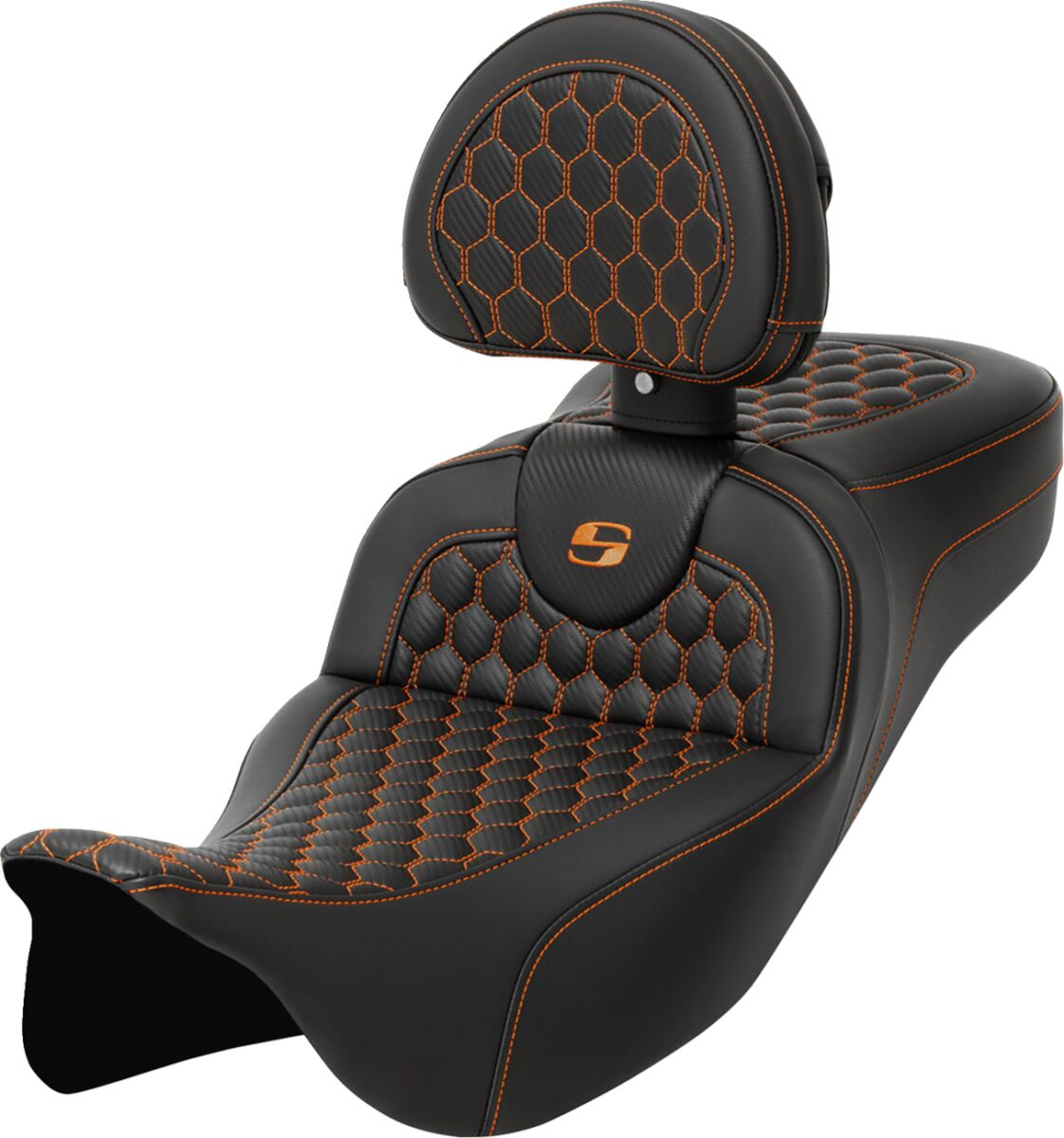 Saddlemen Roadsofa�?� Seat - Honeycomb - Orange Stitch - With Backrest