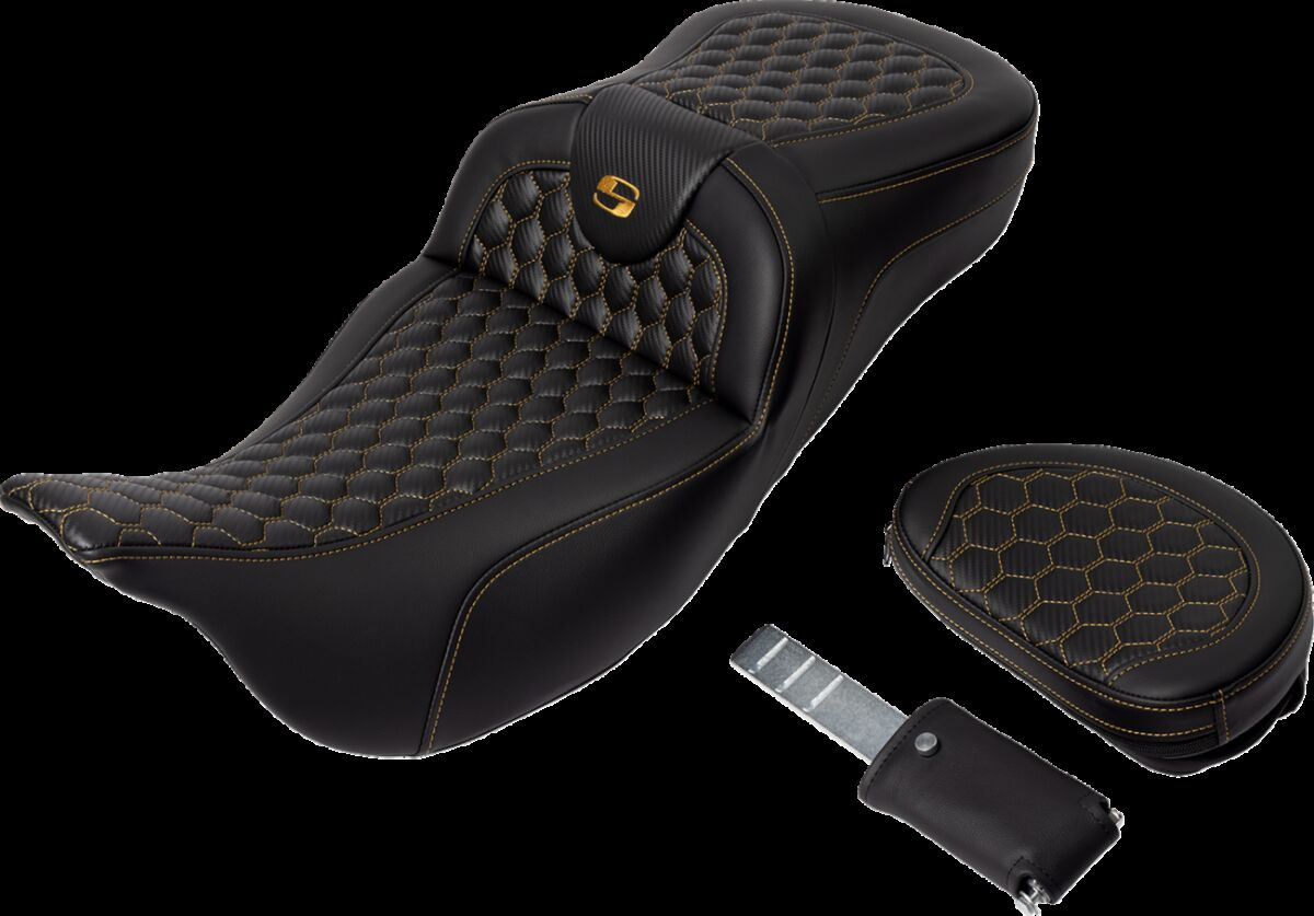 Saddlemen Roadsofa�?� Seat - Honeycomb - Gold Stitch - With Backrest S