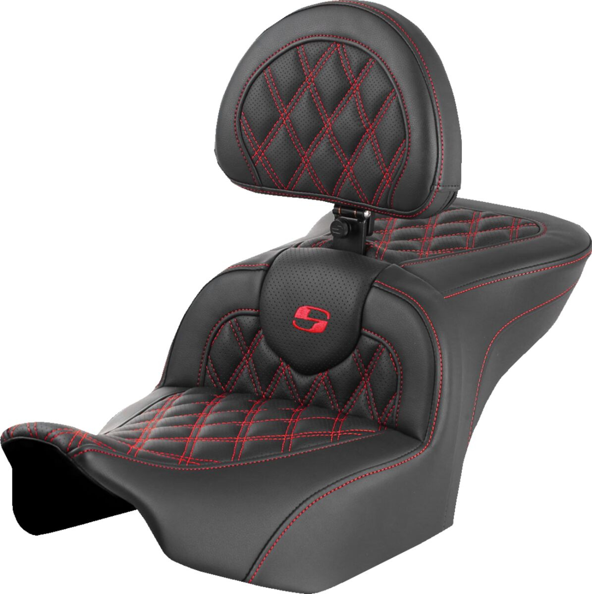 Saddlemen Roadsofa�?� Seat - With Backrest - Lattice Stitch - Red Stit