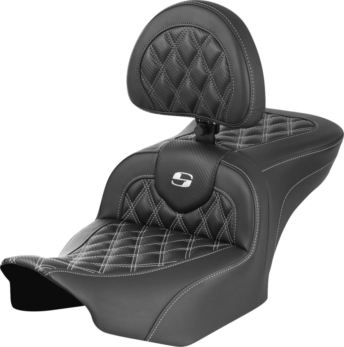 Saddlemen Roadsofa�?� Seat - With Backrest - Carbon Fiber - White Stit