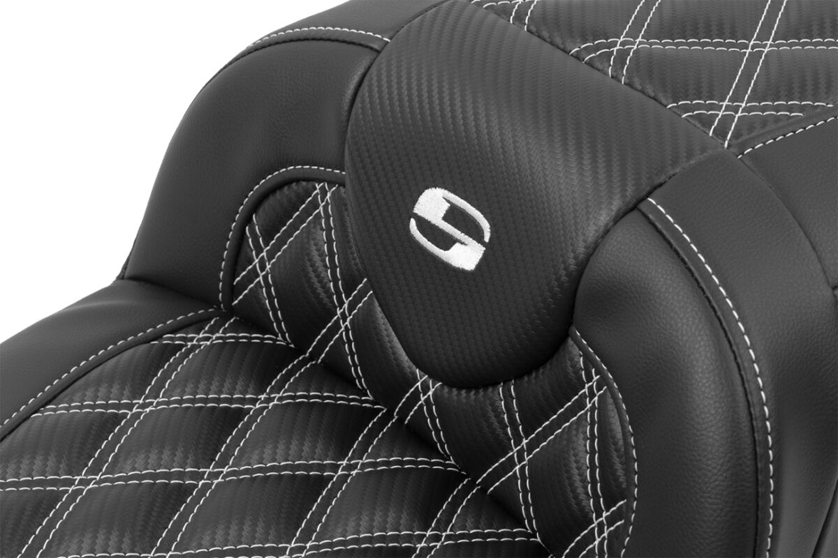 Saddlemen Roadsofa�?� Seat - With Backrest - Carbon Fiber - White Stit