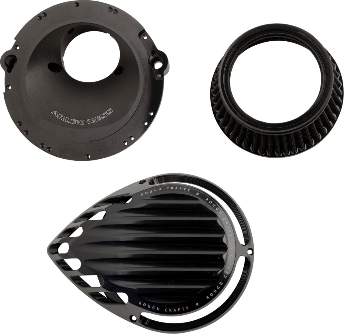 Arlen Ness Air Cleaner Rough Crafts Round All Black Air Cleaner Rough