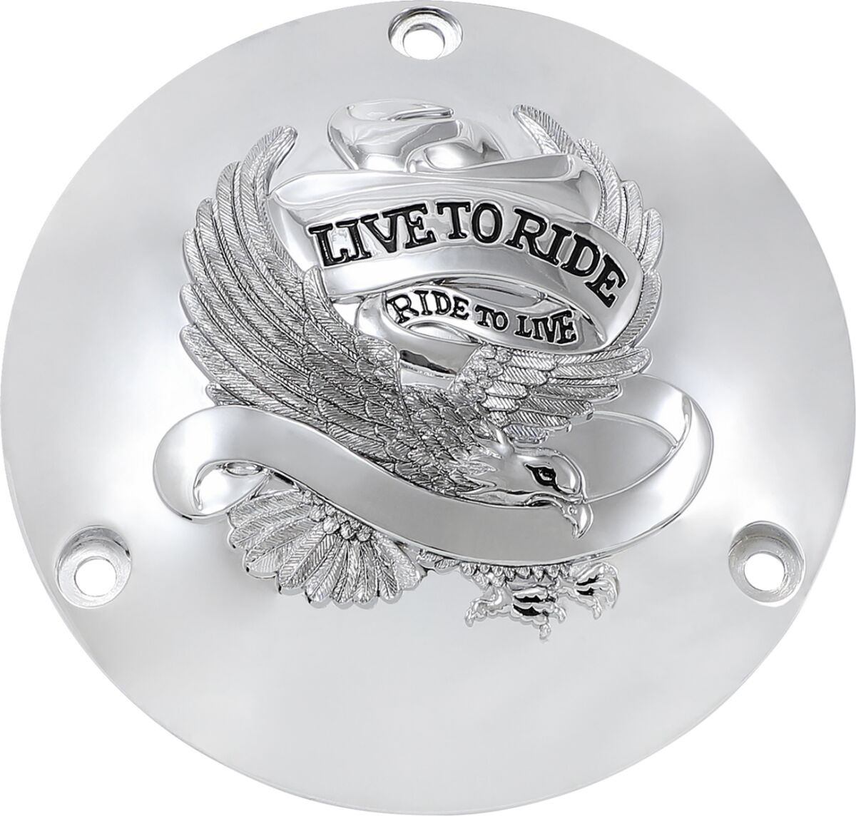 Drag Specialties Live To Ride Derby Cover Chrome 3-Hole Derby Cover Lt