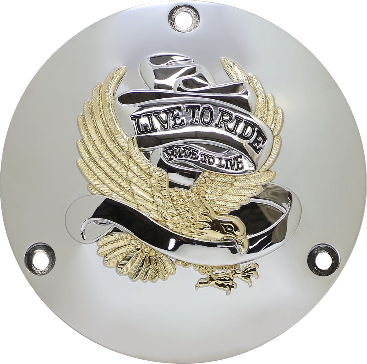 Drag Specialties Live To Ride Derby Cover Gold 3-Hole Derby Cover Ltr