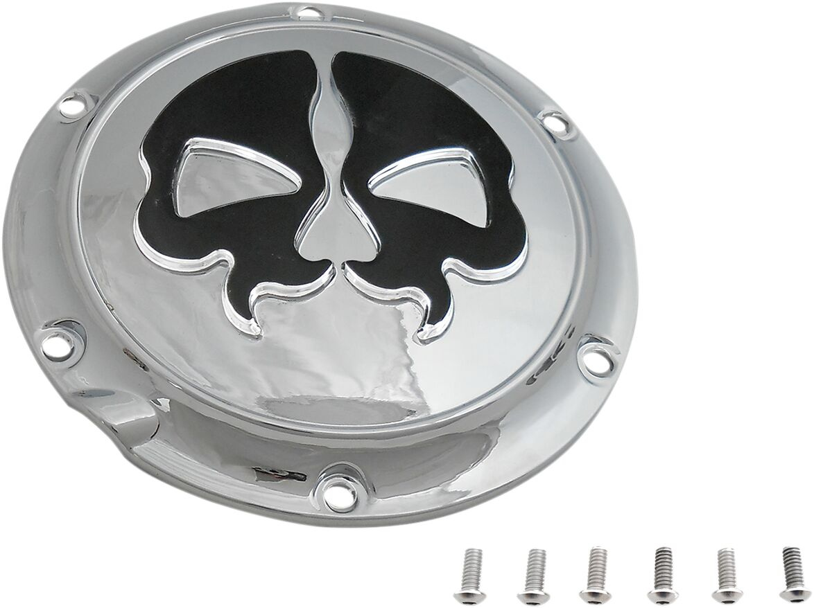 Drag Specialties Cover Derby Split Skull 6-Hole Chrome Cover Drb Sp Sk