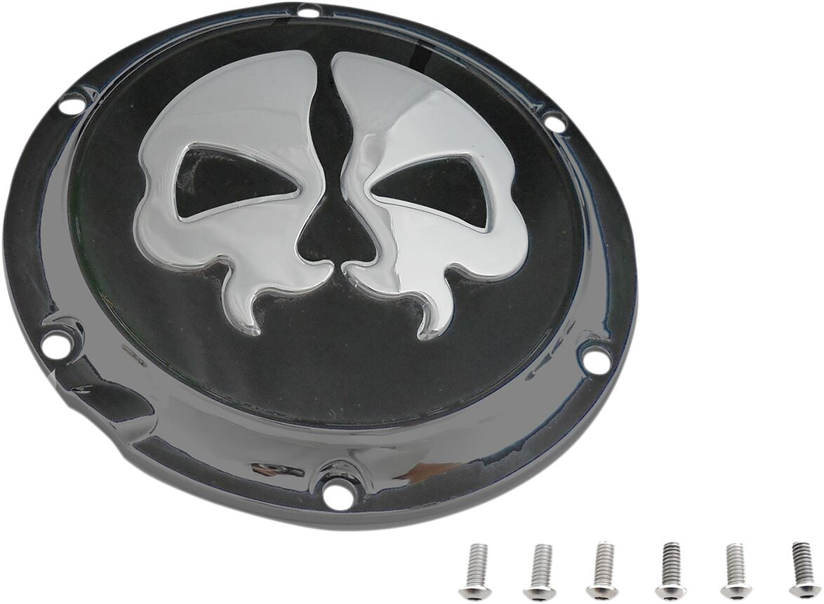 Drag Specialties Cover Derby Split Skull 6-Hole Black Cover Drb Sp Skl