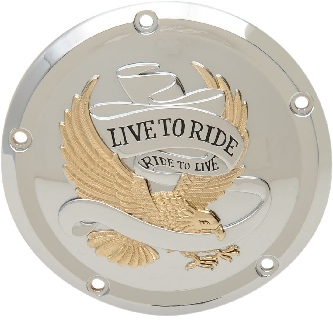 Drag Specialties Cover Derby 5-Hole Live To Ride Chrome/Gold Cover Drb
