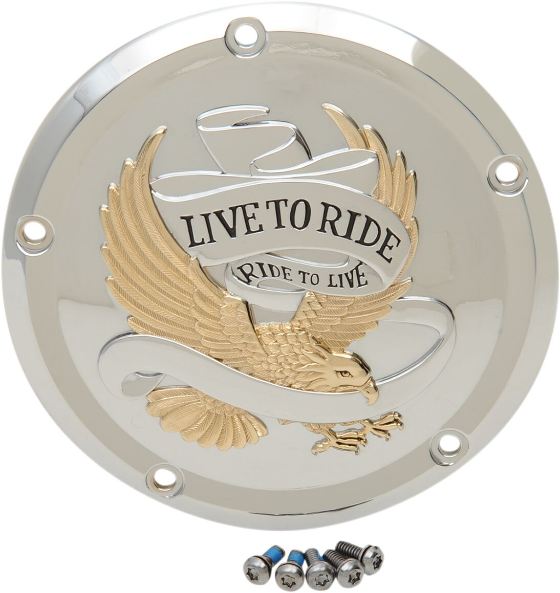Drag Specialties Cover Derby 5-Hole Live To Ride Chrome/Gold Cover Drb