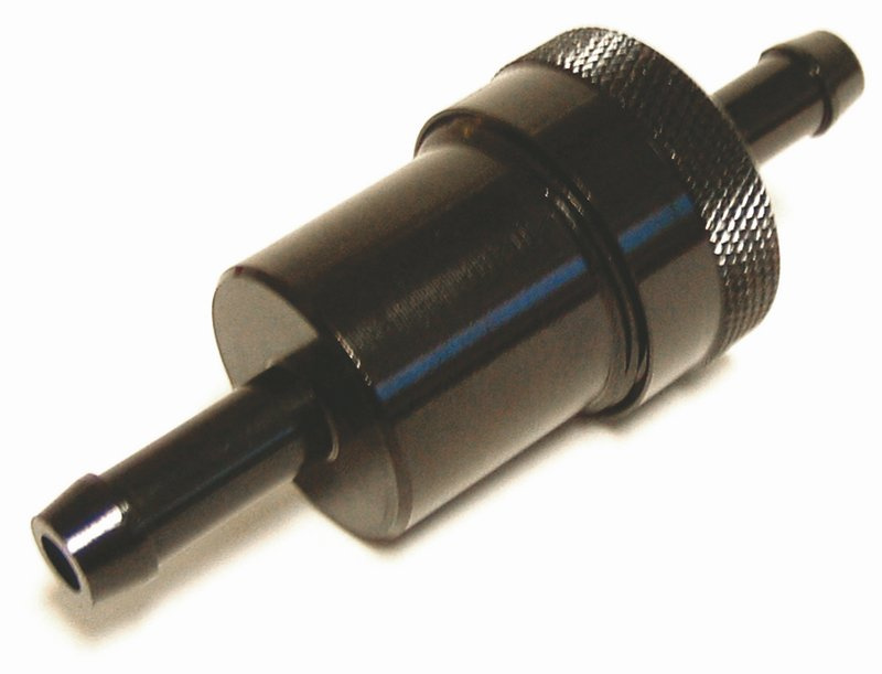 Bensinfilter i svart aluminium.F�r 5/16 slang