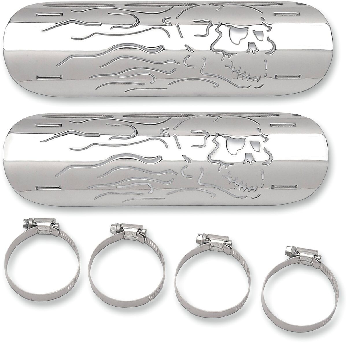 Drag Specialties Heat Shield Flaming Skull Chrome Heat Shield Flame Sk